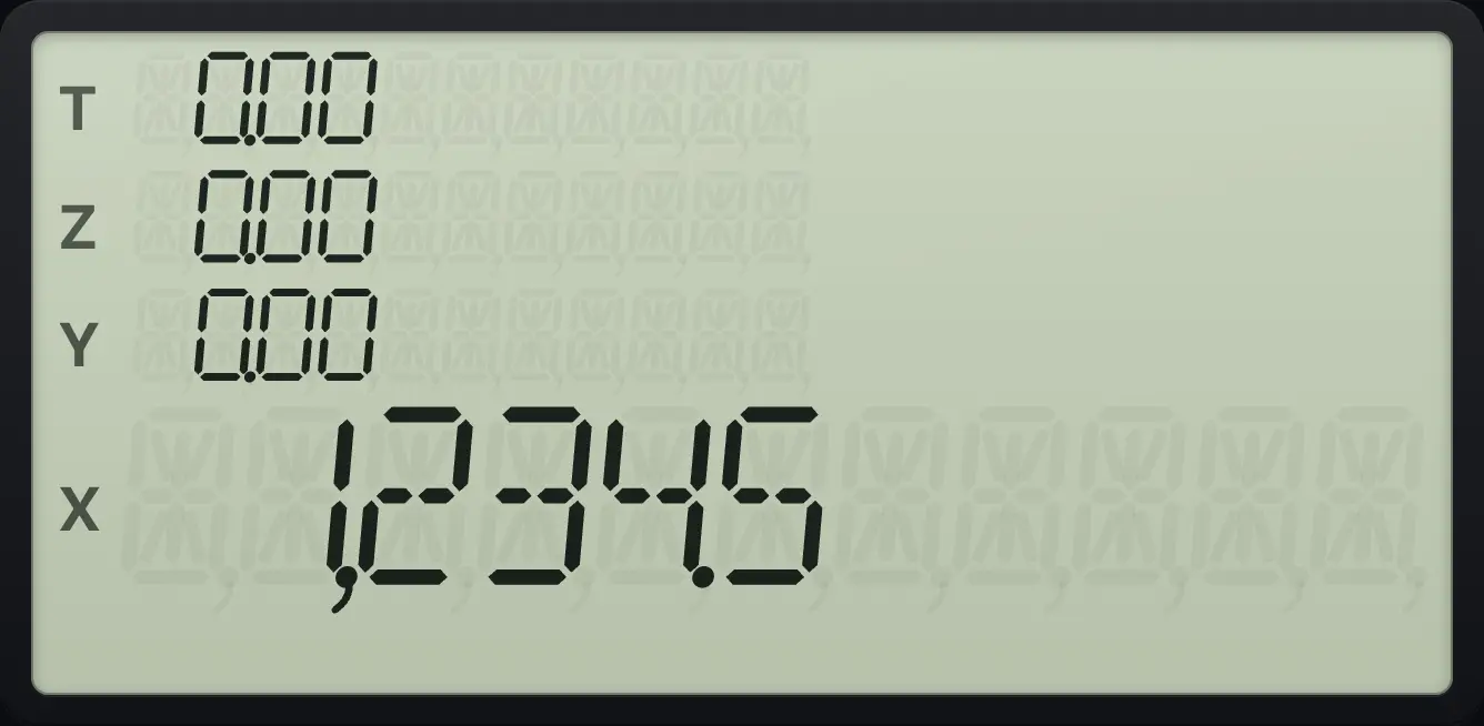 While typing: the display shows exactly what you have keyed in. The display shows:  0.00 /  0.00 /  0.00 /  1,234.50 /  1,234.5.