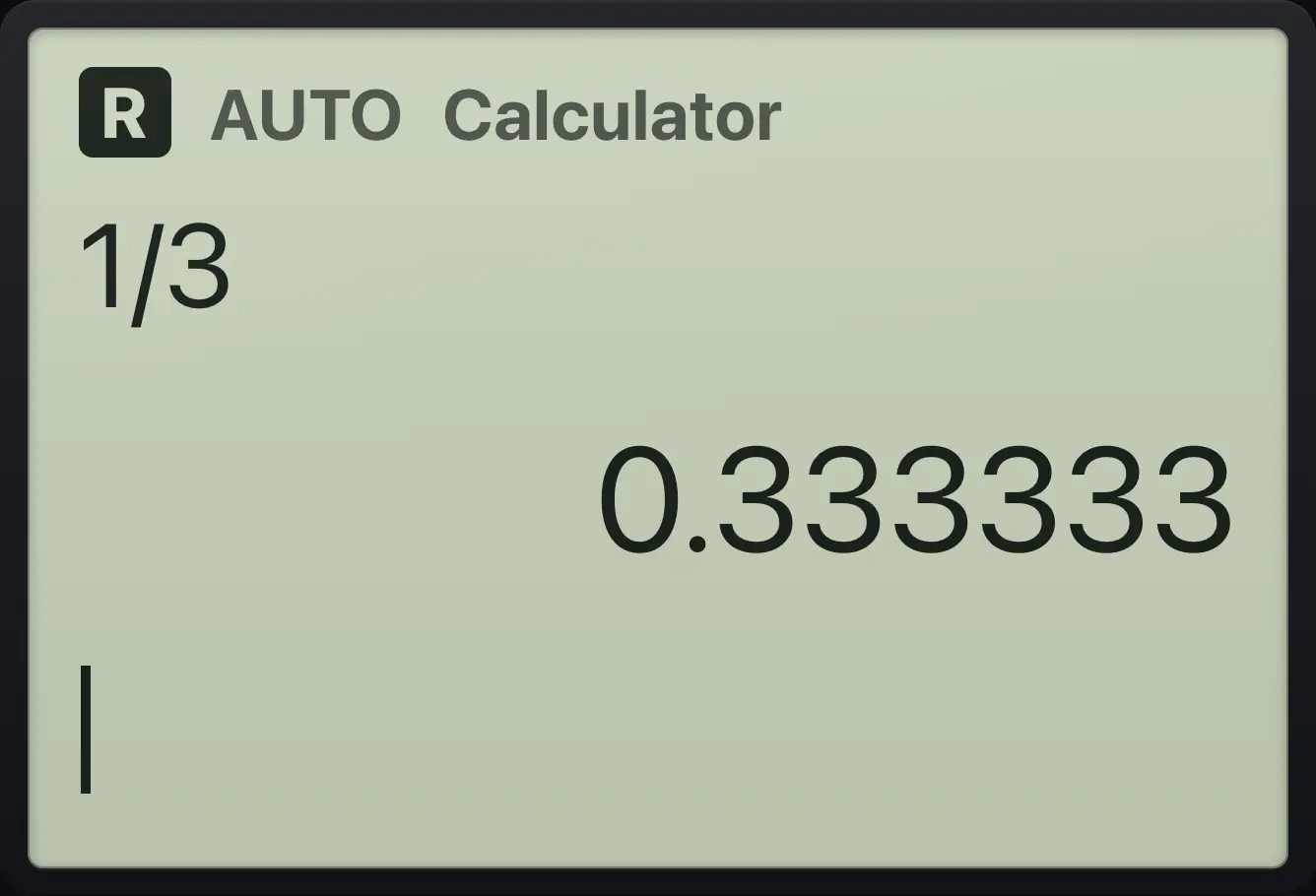 Result of the example "Decimal answer for one line" The display shows: 1/3 / 0.333333.
