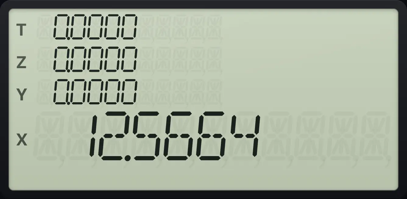 Result of the example "Area of a circle of radius 2" The display shows: 0.0000 / 0.0000 / 0.0000 / 12.5664.