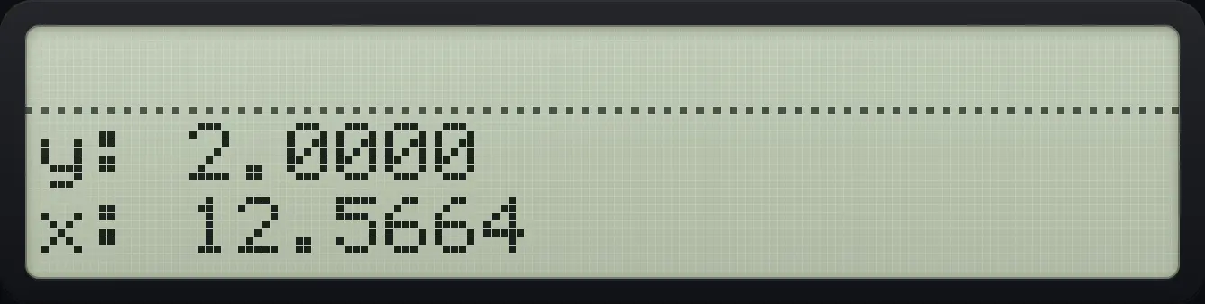 Result of the example "Ask for a radius" The display shows: y: 2.0000 / x: 12.5664.