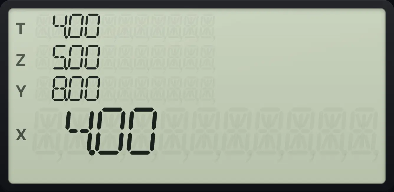 Result of the example "Enter four data points" The display shows: 4.00 / 5.00 / 8.00 / 4.00.