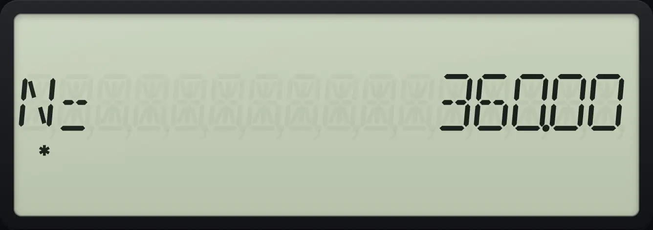 Result of the example "How many payments?" The display shows: N= 360.00.