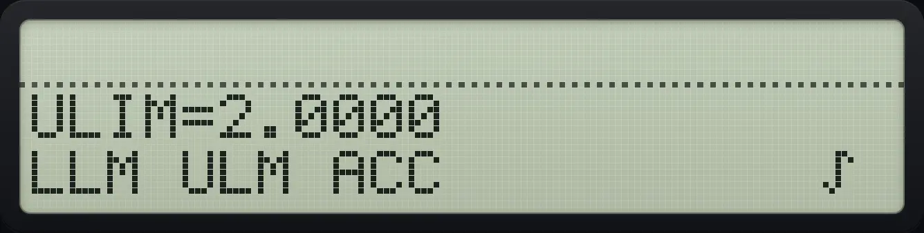 Result of the example "Recall a limit" The display shows: ULIM=2.0000 / LLM ULM ACC ∫ .