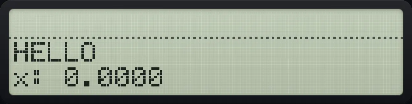 After step 2: Run it; it shows HELLO and waits. The display shows: HELLO / x: 0.0000.