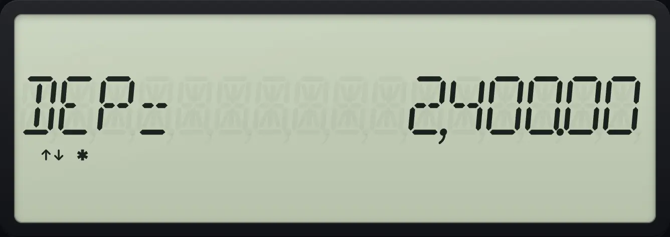 Result of the example "SYD, year two" The display shows: DEP=      2,400.00.