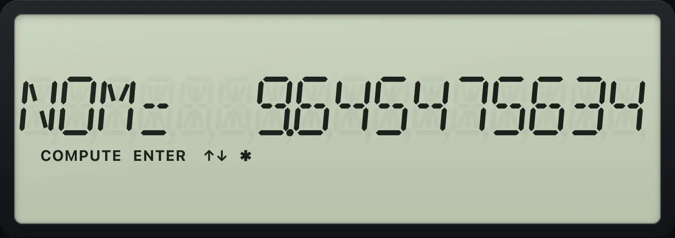 Result of the example "Nominal rate for a 10% effective rate" The display shows: NOM=  9.645475634.