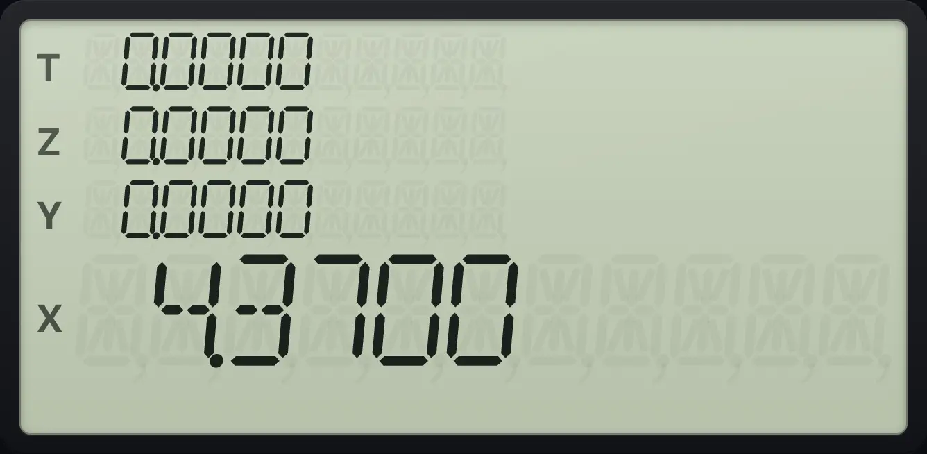 Result of the example "Absolute value of −4.37" The display shows: 0.0000 / 0.0000 / 0.0000 / 4.3700.