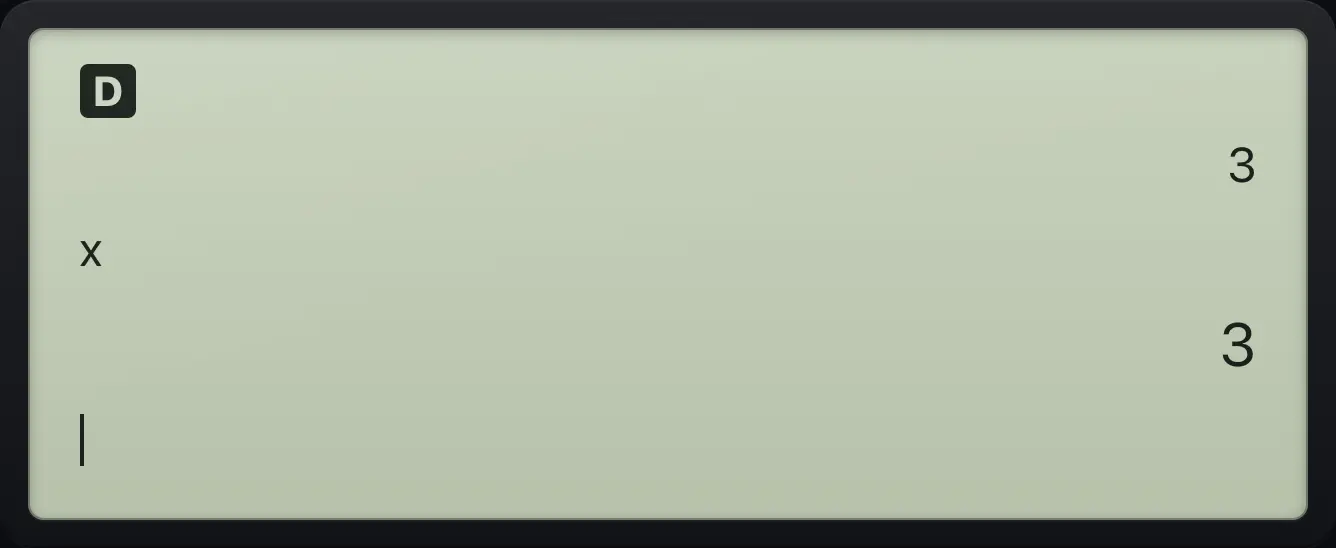 Result of the example "Paste a variable" The display shows: 3 / x / 3.