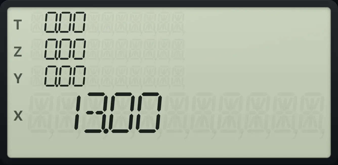 Result of the example "Pause in the middle of a program" The display shows: 0.00 / 0.00 / 0.00 / 13.00.
