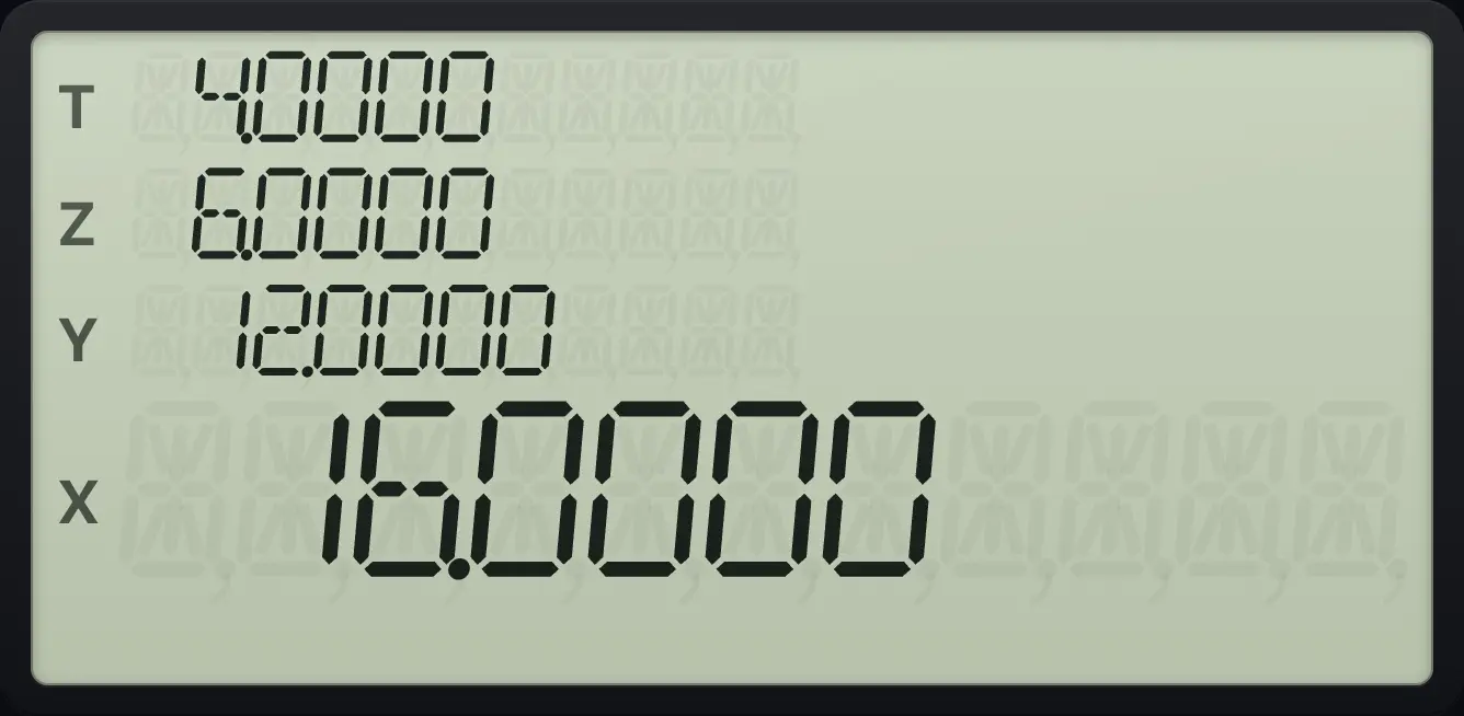 Result of the example "Sums of x and y" The display shows: 4.0000 / 6.0000 / 12.0000 / 16.0000.