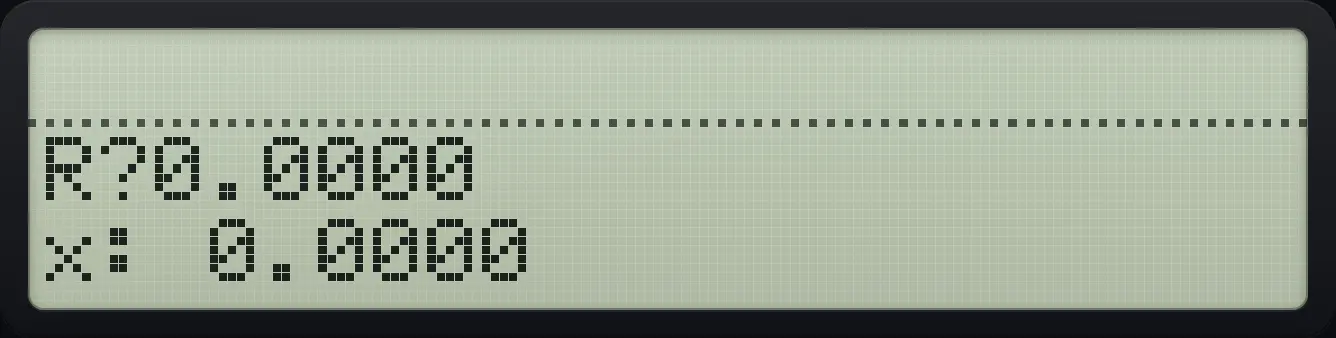 After step 2: Run it: the program stops and asks for R. The display shows: R?0.0000 / x: 0.0000.