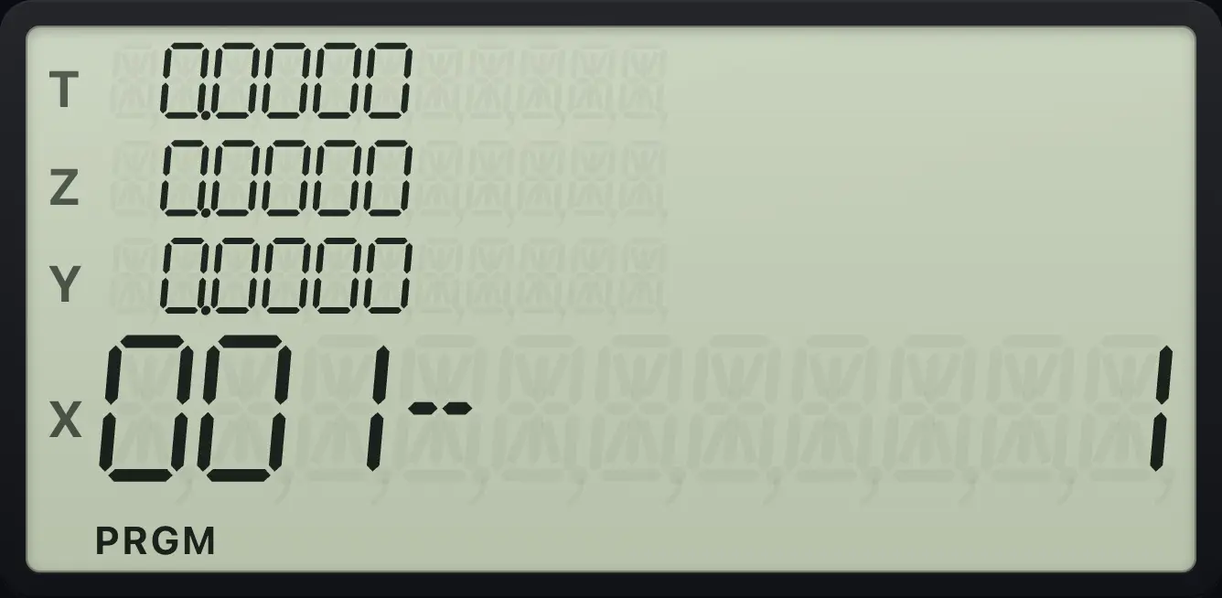 Result of the example "Delete a wrong line" The display shows: 001-      1 /  0.0000 /  0.0000 /  0.0000 /  0.0000.