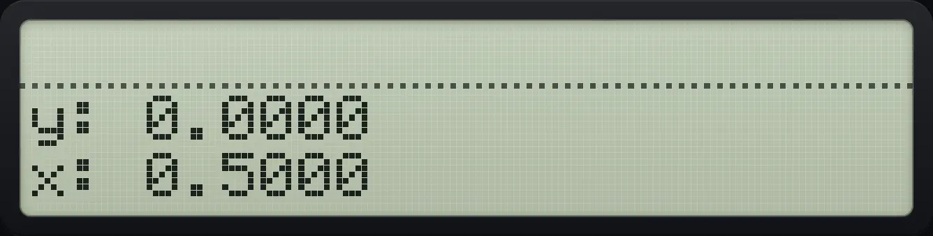 Result of the example "Cosine of 60 degrees" The display shows: y: 0.0000 / x: 0.5000.
