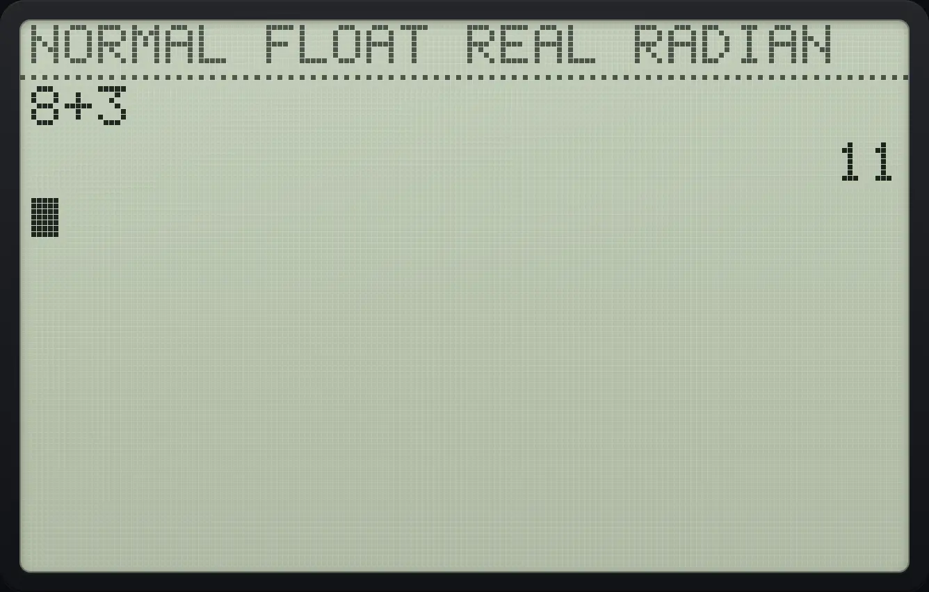 Result of the example "Jump to the start of the line" The display shows: 8+3 / 11.