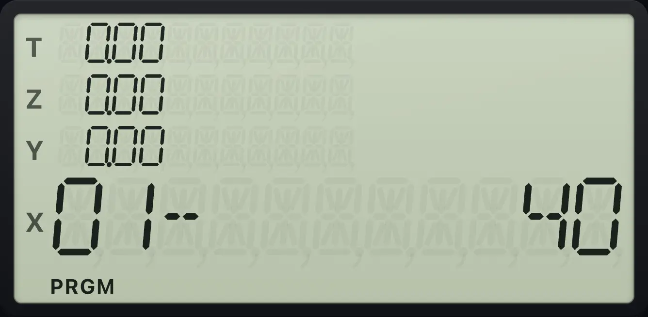 Result of the example "See a recorded line" The display shows: 01- 40 / 0.00 / 0.00 / 0.00 / 0.00.