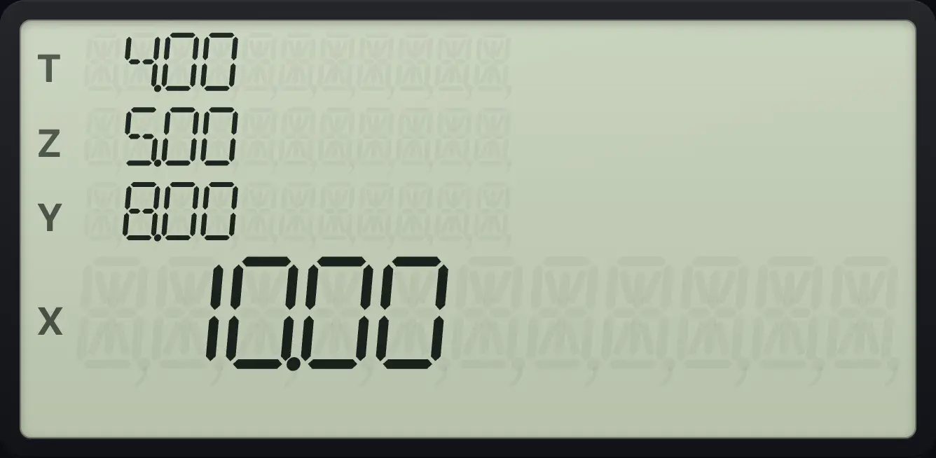 Result of the example "The sum of x" The display shows: 4.00 / 5.00 / 8.00 / 10.00.