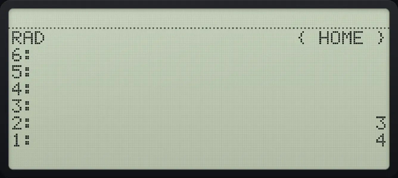 Result of the example "Split a complex number" The display shows: RAD { HOME } / 6: / 5: / 4: / 3: / 2: 3 / 1: 4.