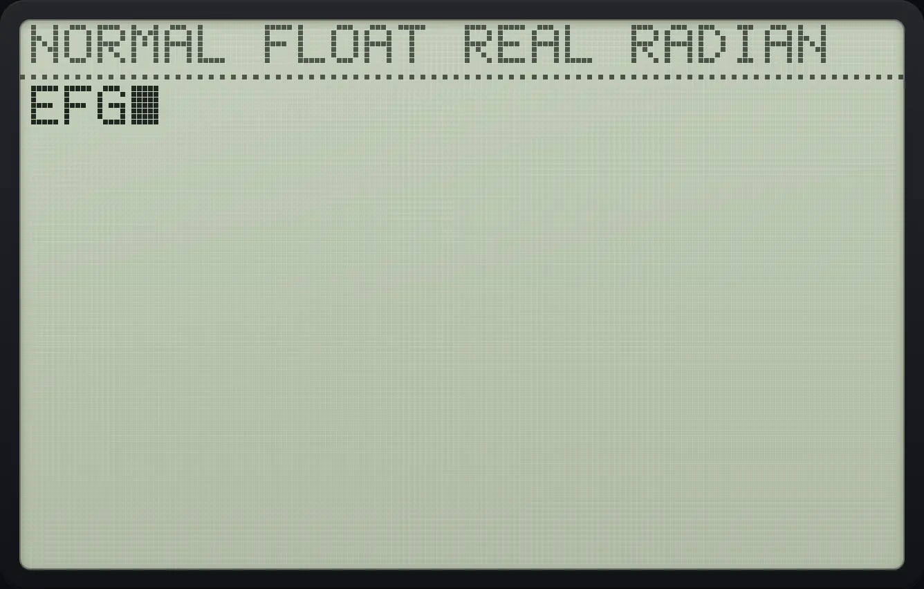 Result of the example "Use alpha lock for several letters" The display shows: EFG.