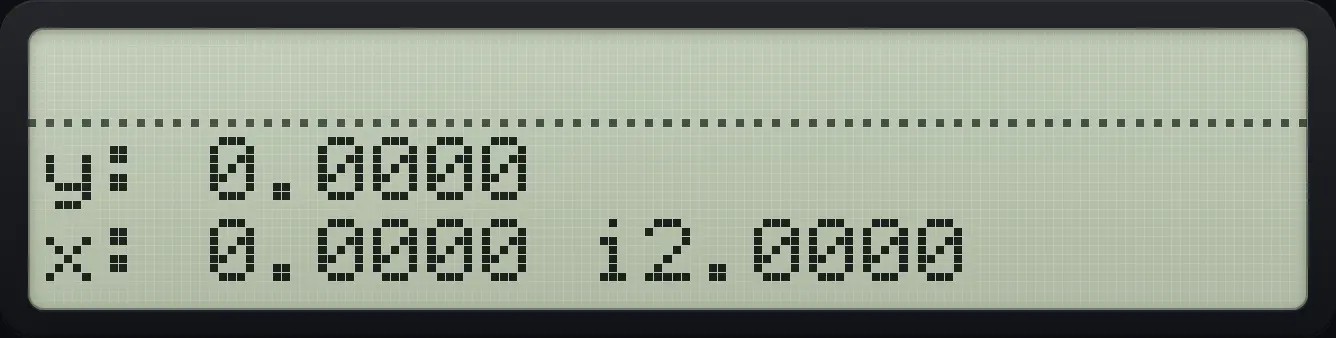 Result of the example "Complex input always works" The display shows: y: 0.0000 / x: 0.0000 i2.0000.