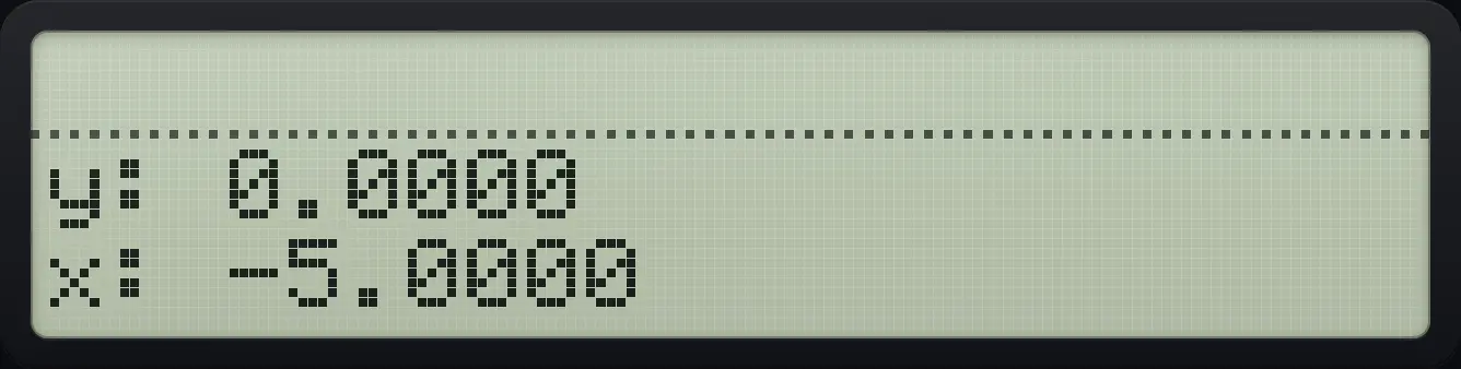 Result of the example "Change the sign of a result" The display shows: y: 0.0000 / x: -5.0000.