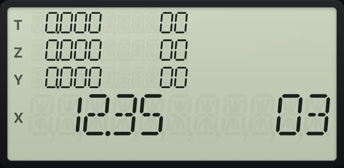 Result of the example "Engineering display" The display shows: 0.000 00 / 0.000 00 / 0.000 00 / 12.35 03.