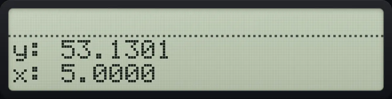After step 2: Close the menu to see both results: the radius in X, the angle in Y. The display shows: y: 53.1301 / x: 5.0000.
