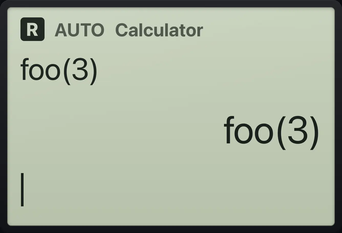 Result of the example "An undefined function stays as it is" The display shows: foo(3) / foo(3).