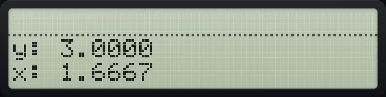 Result of the example "Divide a register" The display shows: y: 3.0000 / x: 1.6667.