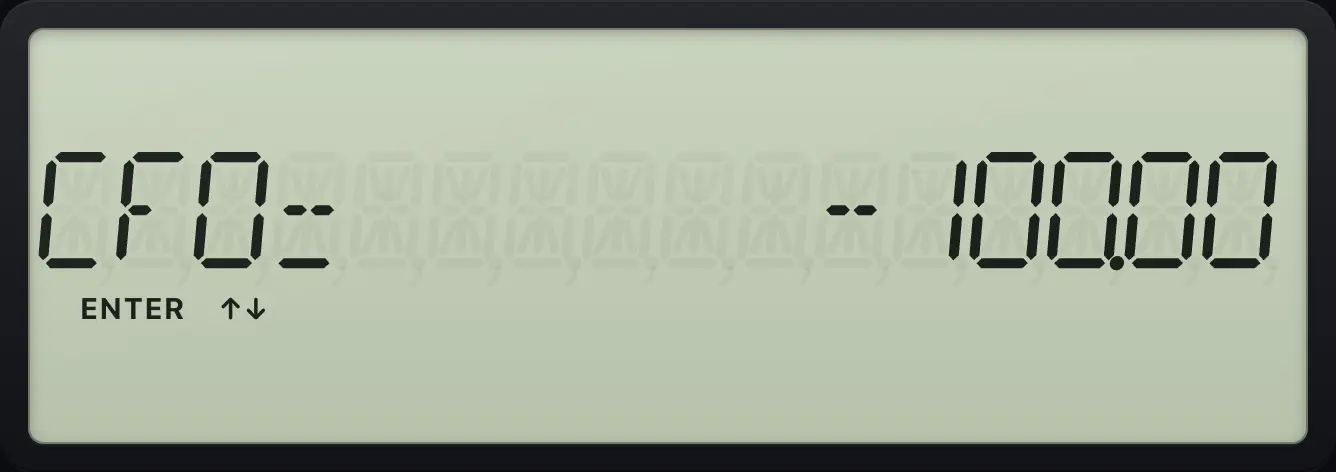 Result of the example "Enter a cash flow" The display shows: CF0= -100.00.