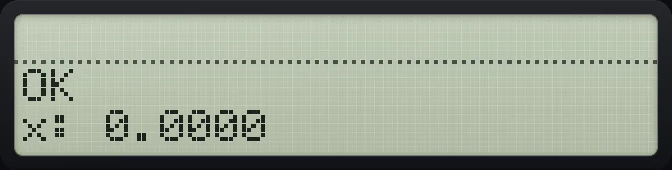 Result of the example "Show text with AVIEW" The display shows: OK / x: 0.0000.