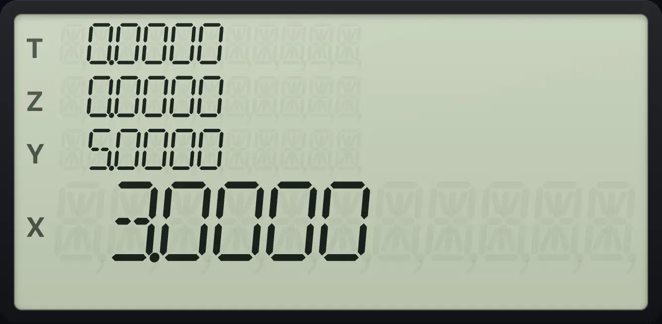Result of the example "Square root leaves the rest alone" The display shows: 0.0000 / 0.0000 / 5.0000 / 3.0000.