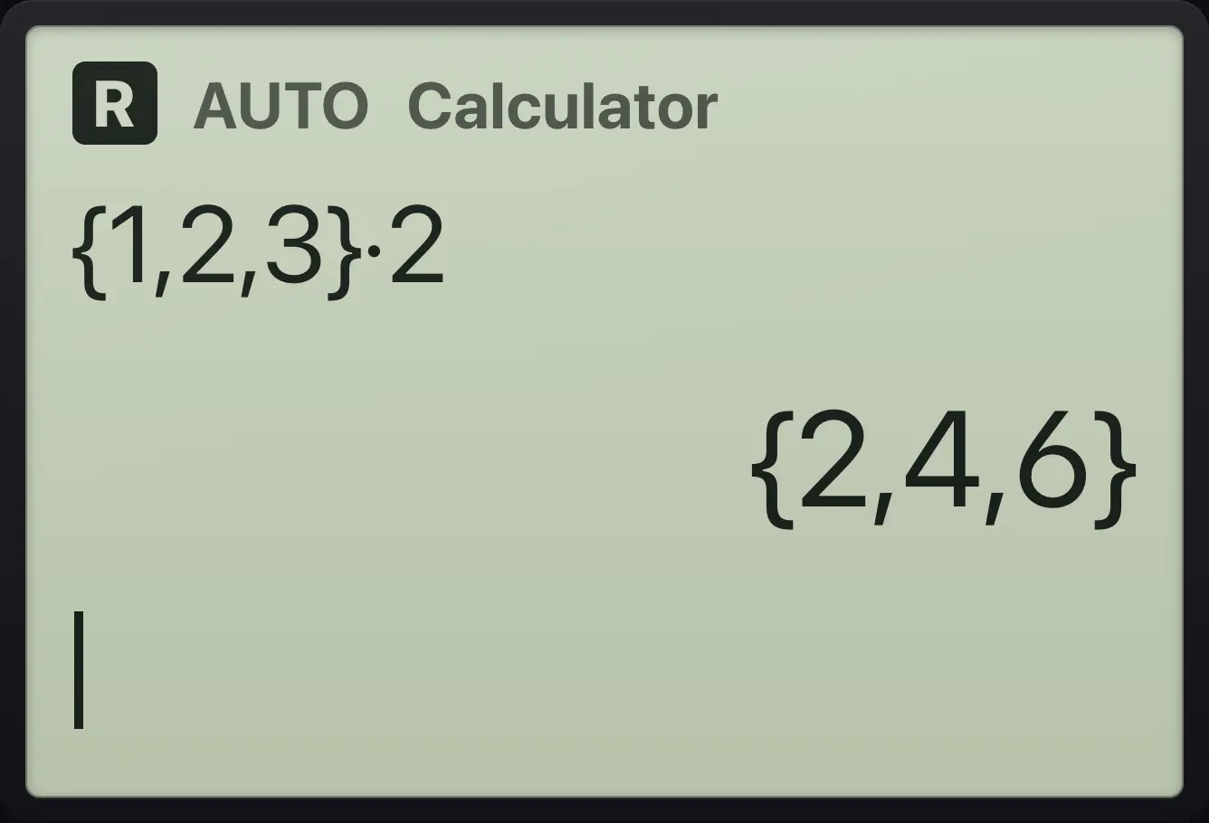 Result of the example "Multiply a list" The display shows: {1,2,3}·2 / {2,4,6}.