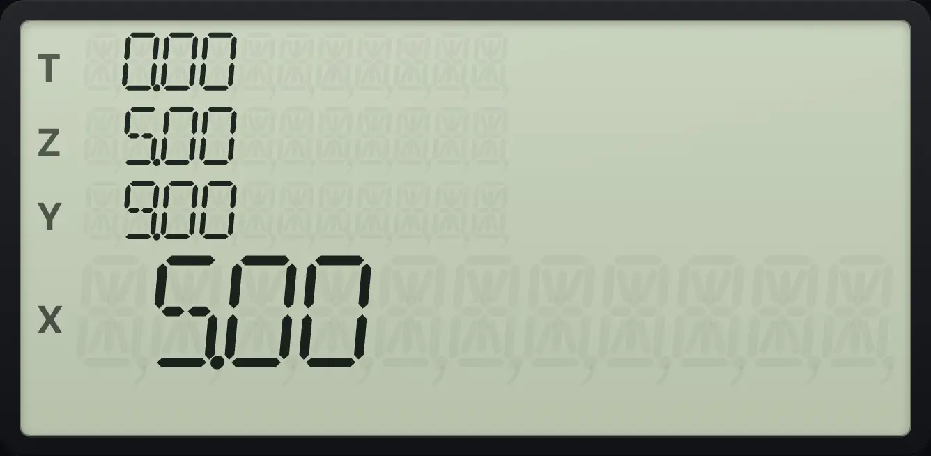 Result of the example "Store and recall" The display shows: 0.00 / 5.00 / 9.00 / 5.00.