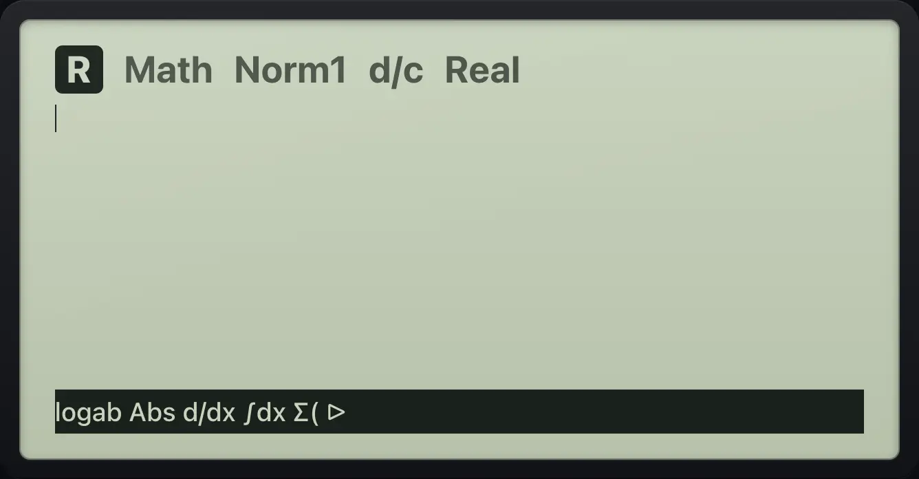 In Run-Matrix, F4 opens the MATH bar The display shows: logab Abs d/dx ∫dx Σ( ▷.