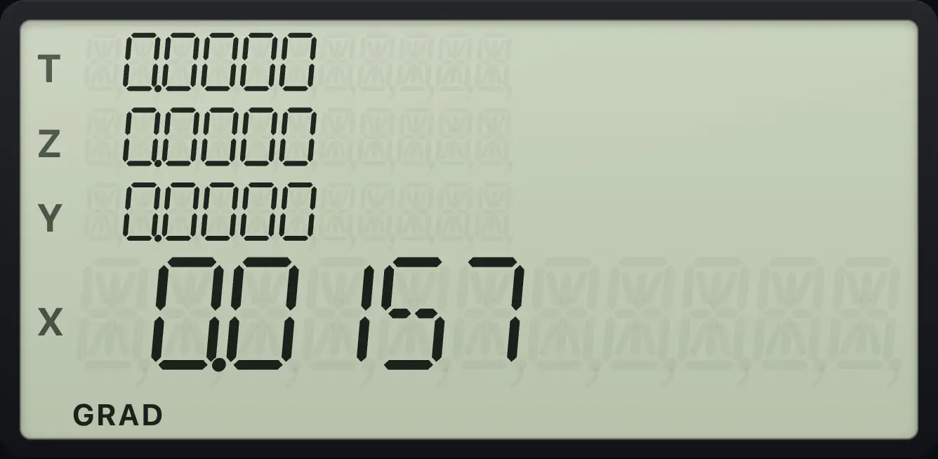 Result of the example "Sine of 1 gradian" The display shows: 0.0000 / 0.0000 / 0.0000 / 0.0157.