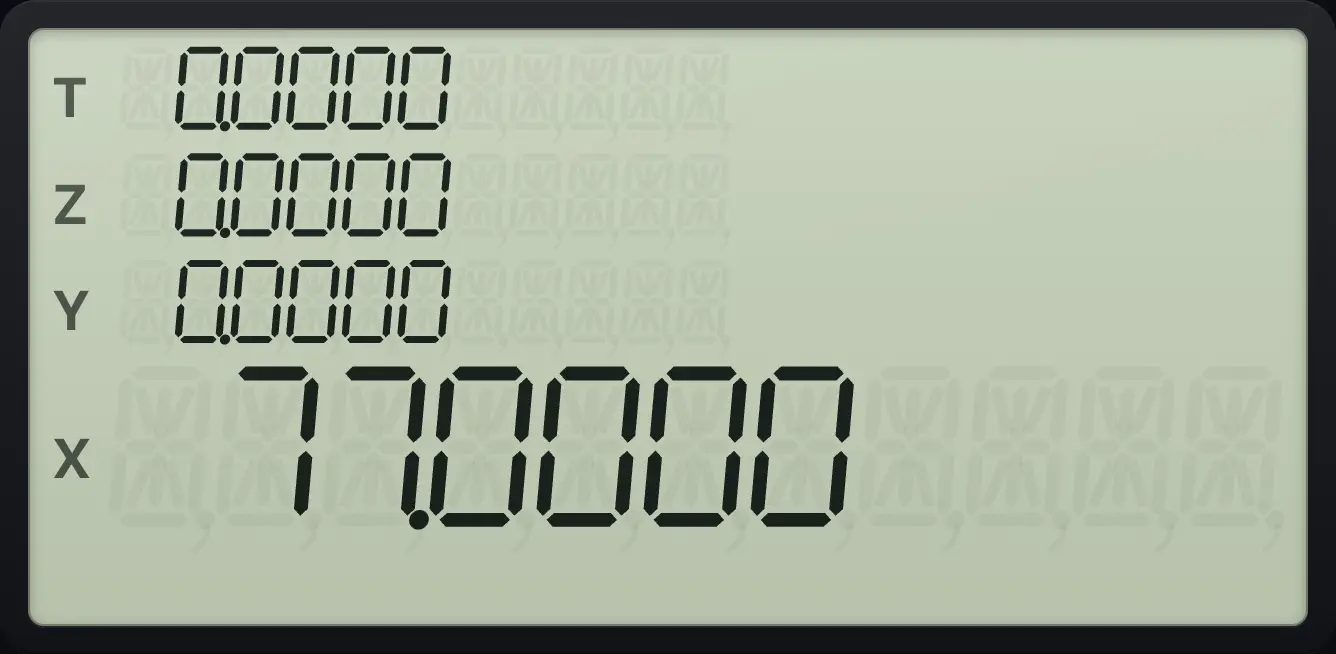 Result of the example "(3 + 4) × (5 + 6)" The display shows: 0.0000 / 0.0000 / 0.0000 / 77.0000.