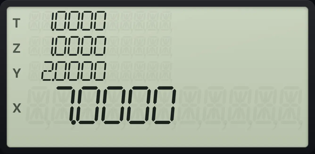 Result of the example "The stack drops after an operation" The display shows: 1.0000 / 1.0000 / 2.0000 / 7.0000.