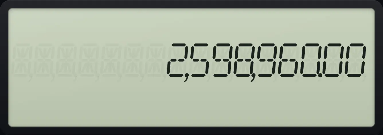 Result of the example "Combinations" The display shows: 2,598,960.00.