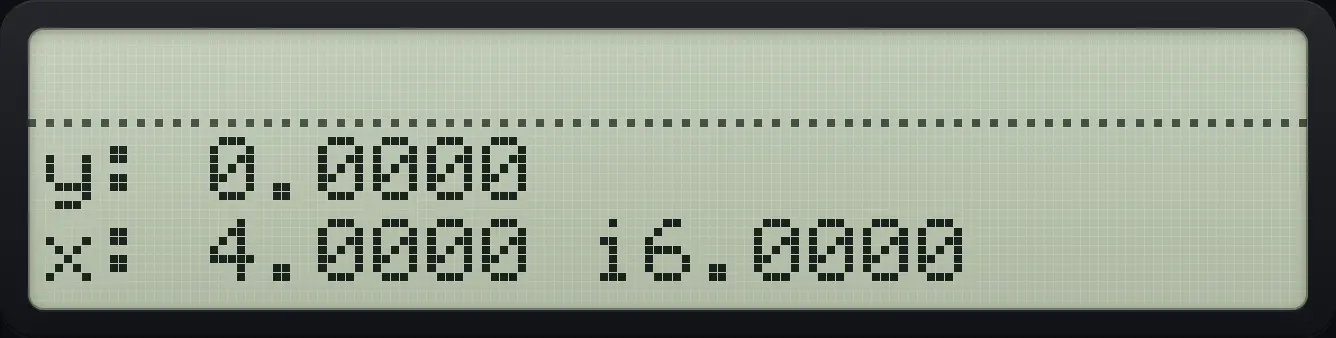 Result of the example "Add (1+2i) and (3+4i)" The display shows: y: 0.0000 / x: 4.0000 i6.0000.