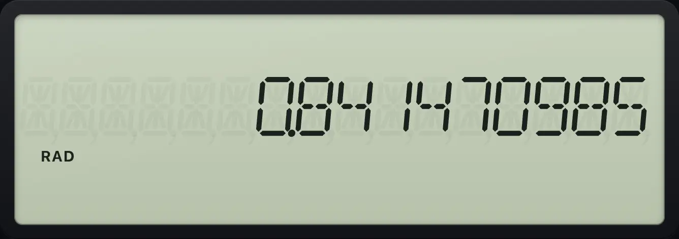 Result of the example "Sine in radians" The display shows: 0.841470985.