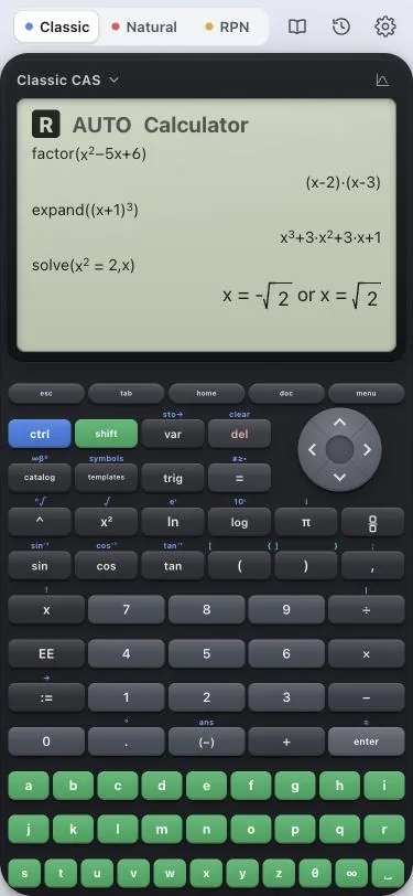Classic CAS factoring, expanding and solving