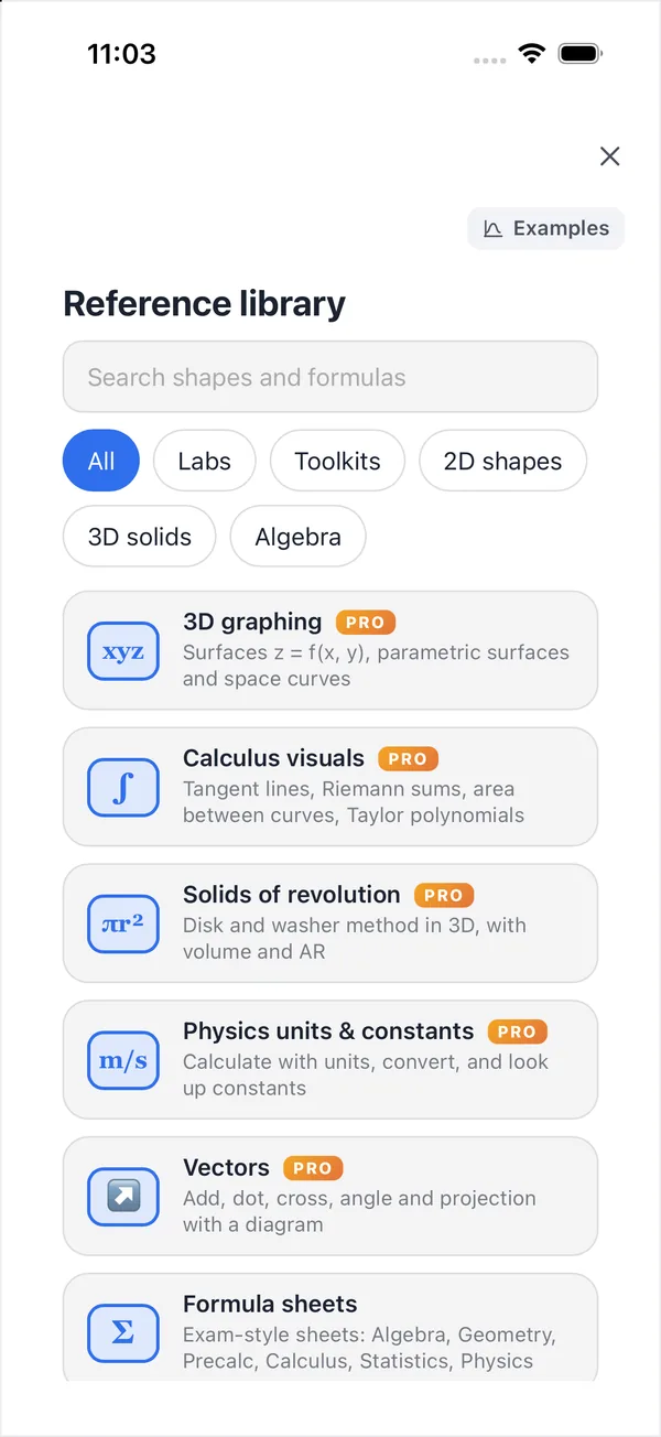 Reference library with labs, toolkits, shapes and formula sheets