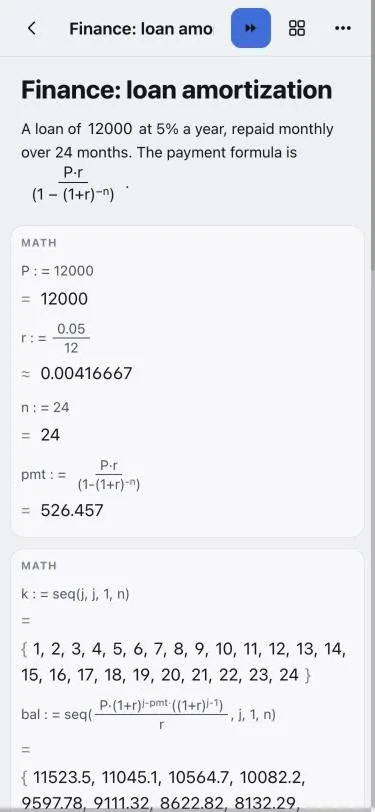 Notebook working through a loan amortization