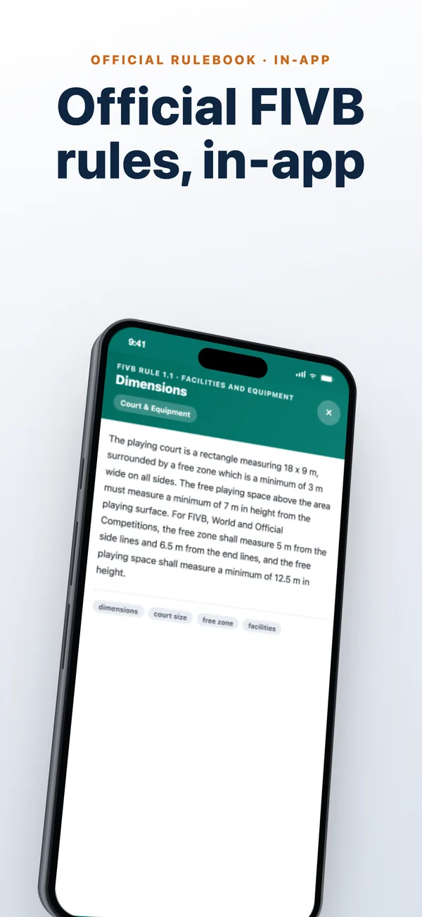 FIVB rules on iPhone: court dimensions clause